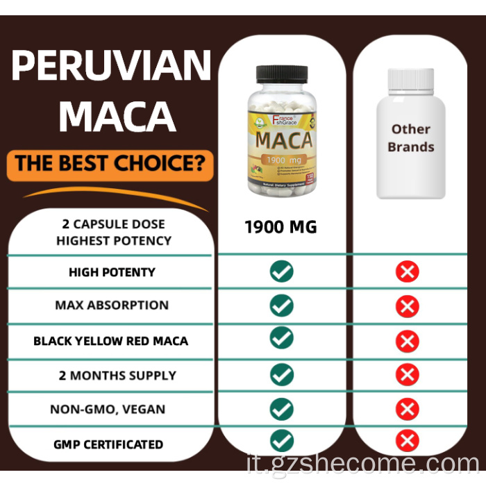 Integratore di maca biologico Capsule di radice di maca per uomini